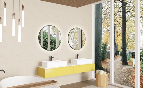 Ronde spiegel met zwart frame, met indirect LED verlichting en verwarming, 600mm