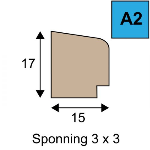 Glaslat model A2 - 17x15mm, sponning 3x3mm