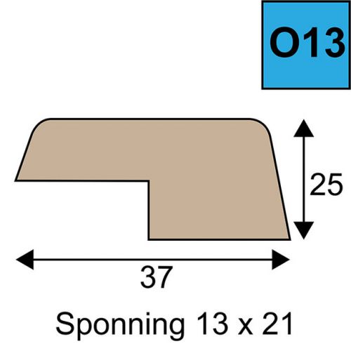 Opdeklat model O13 - 25 x 37 mm met een sponning van 13 x 21 mm