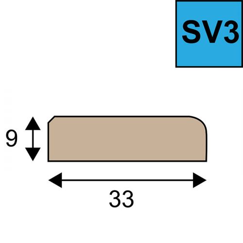 Sponning verhogende glaslat model SV3 - 9 x 33 mm
