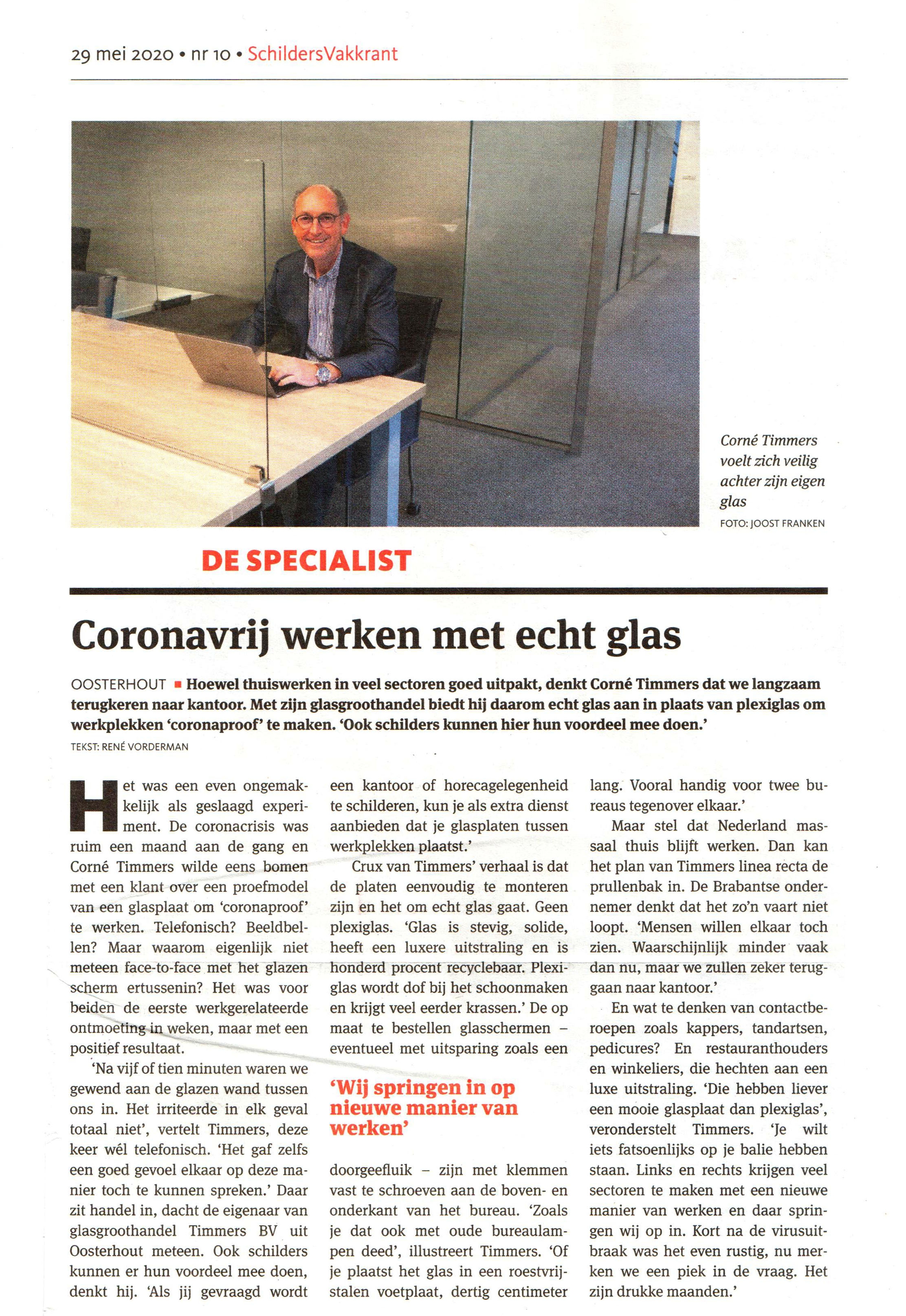 Coronavrij werken met echt glas